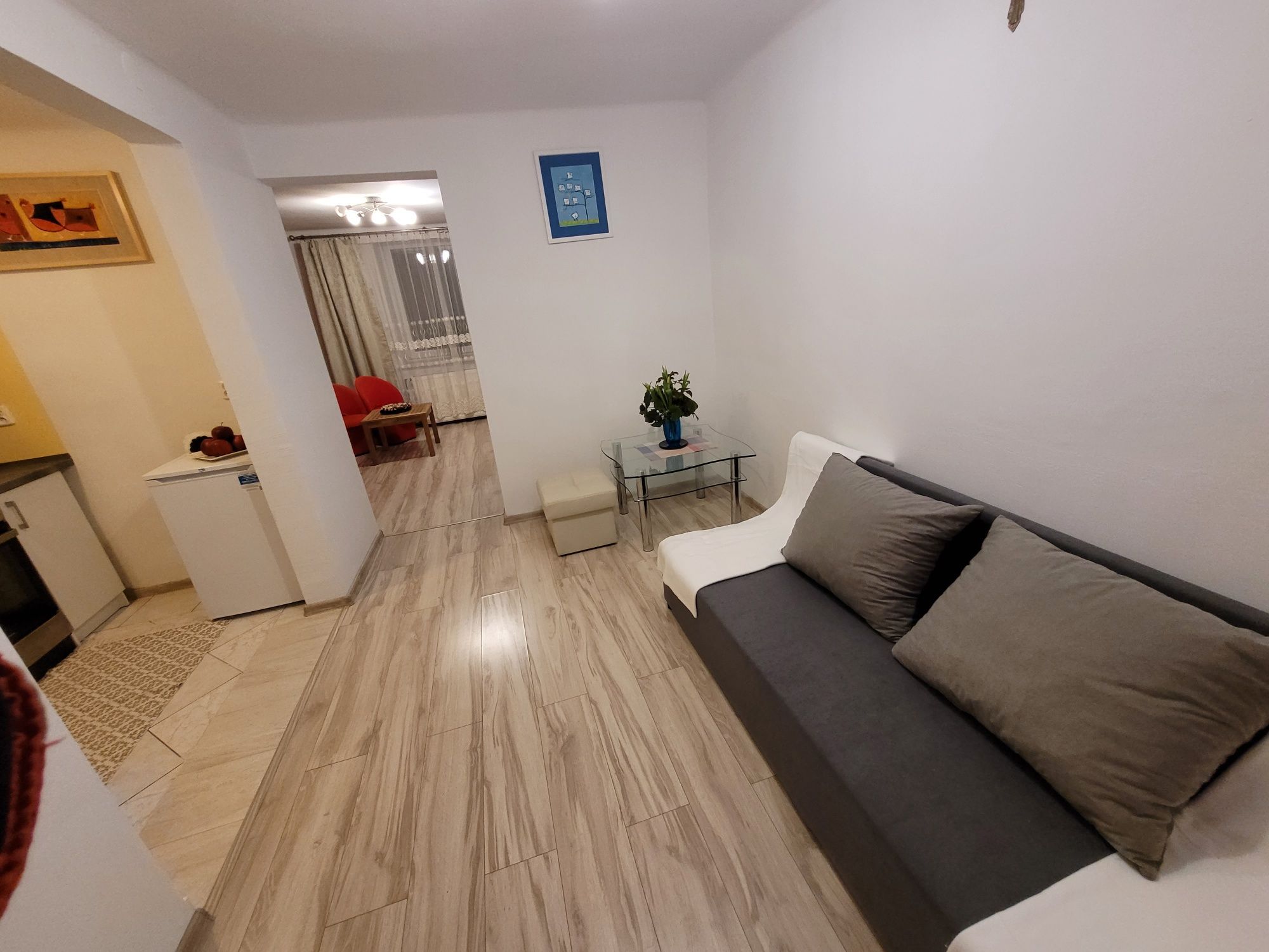 2 pokojowy apartament z kuchnią i łazienką.