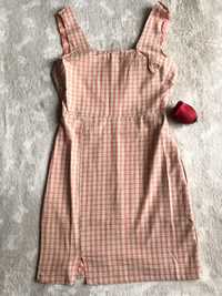 Sukienka mini w kratę brzoskwiniowa bawełna XS, Heartbreak
