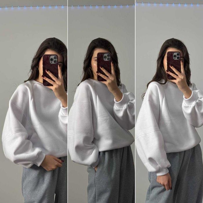 Жіноче тепле худі на флісі світшот без капюшона оверсайз кофта зимова