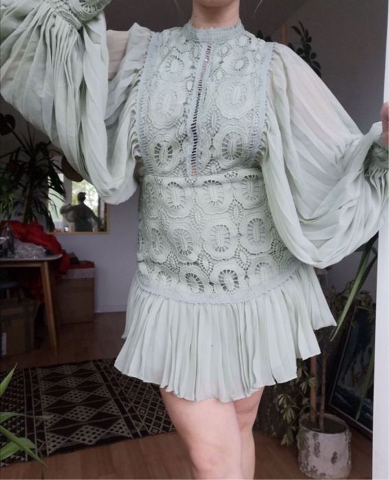 Zielona koronkowa sukienka mini pasek xxl 44 xl 42 asos luxe