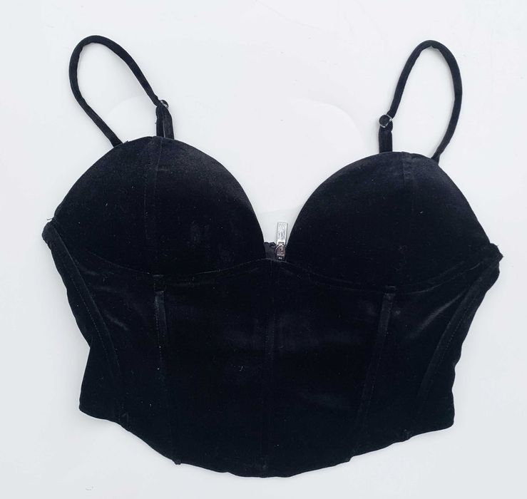 Top Bluzka Czarny Gina Tricot M 38 Welurowy Welur Aksamit