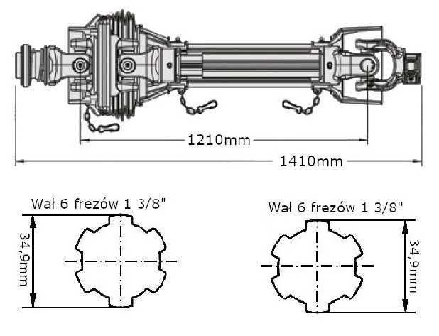 Wał przegubowy 1x szerokokątny trójkąt 27X94+32X76, 1410mm, 830Nm