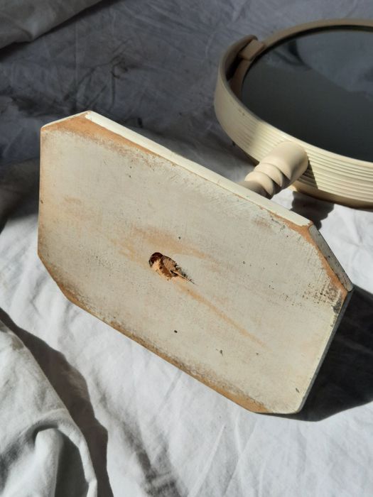 Lustro stojące vintage drewno okrągłe retro unikat białe toaletka