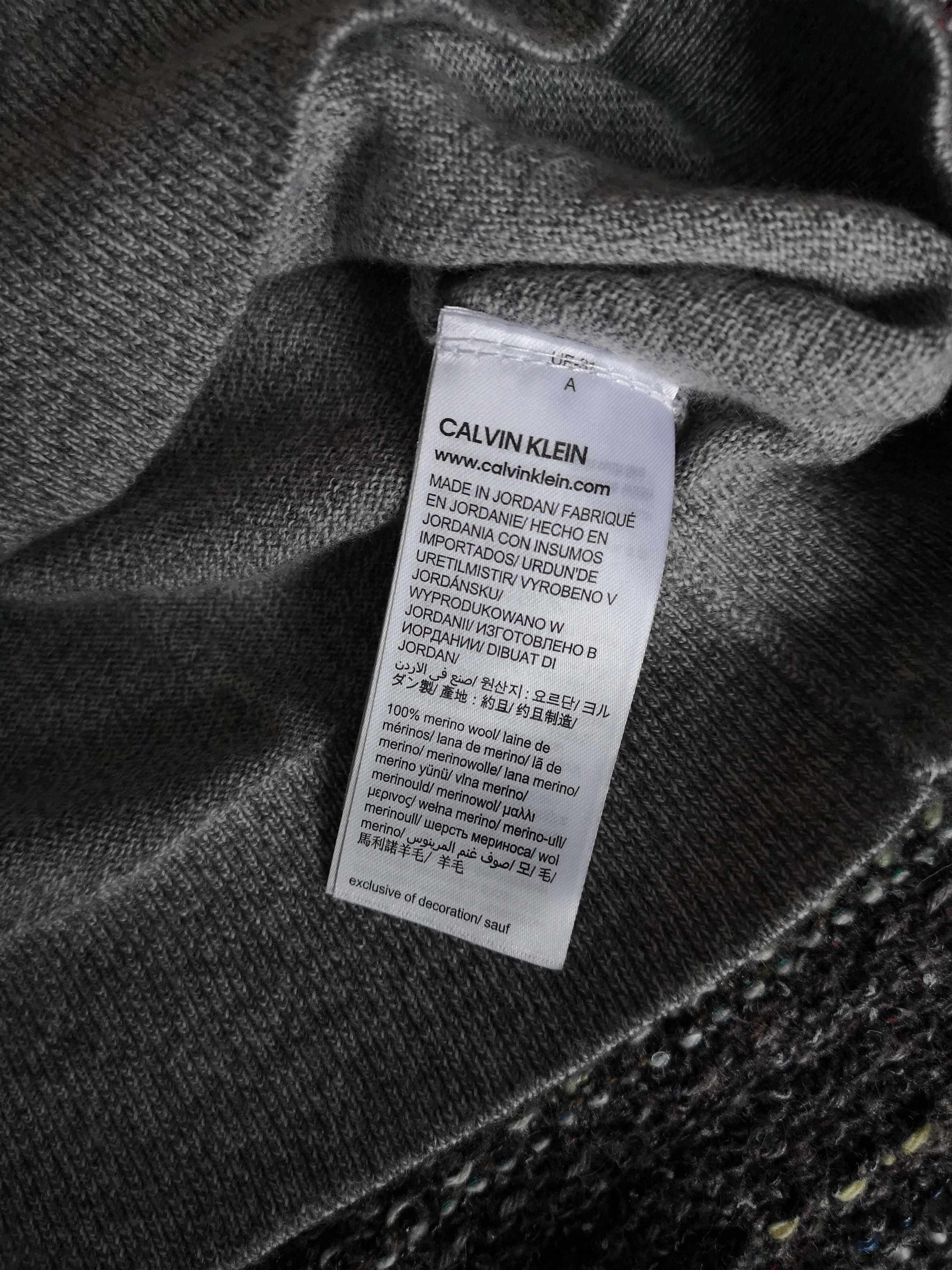 Sweter męski w serek Calvin Klein szary M 100% merino wool