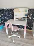 Biurko Ikea z regulowaną wysokością, nadstawka Ikea, krzesełko