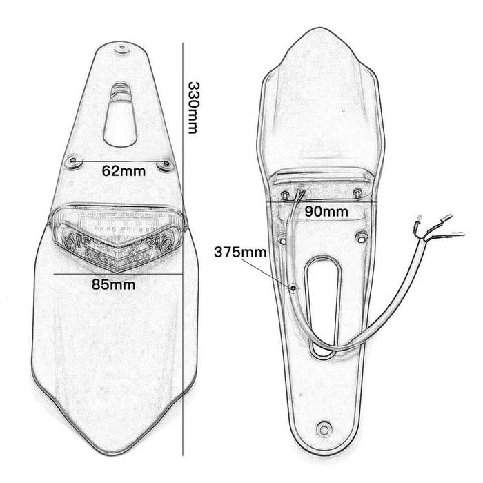 Suporte matrícula guarda-lama farolim traseiro LED moto enduro cafe