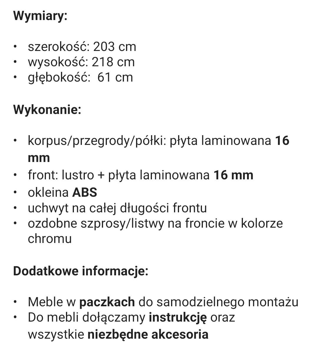 Szafa wielką nowa biała - jak Ikea, duże lustro, półki, wiszące