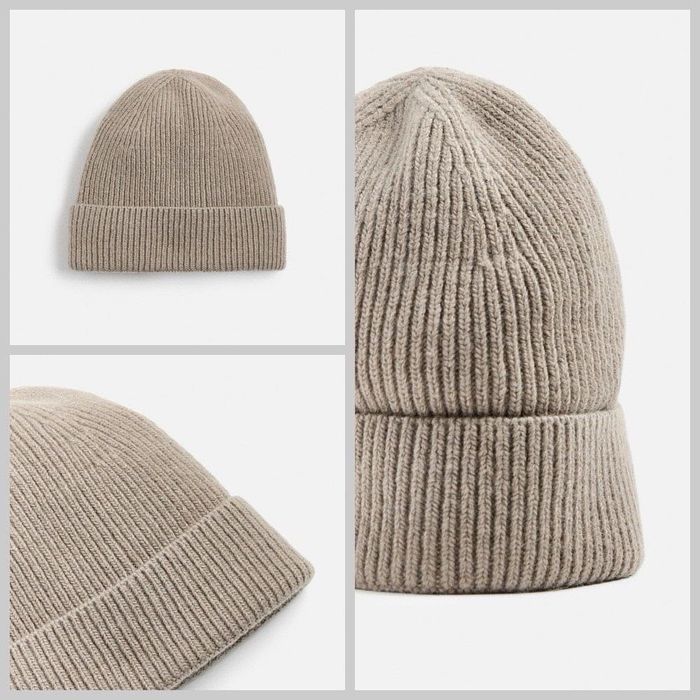 Шапка Zara біні рубчик на основі вовни бежева