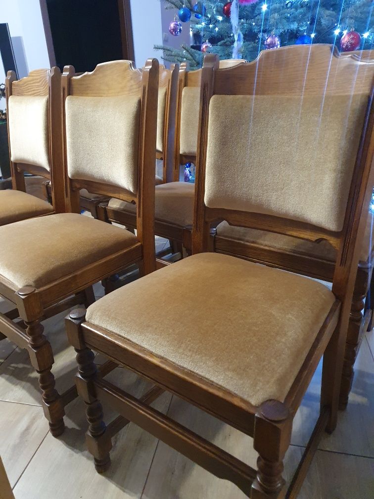 Stół dębowy solidny 6 krzeseł (6+2 w Gratisie] firmowy