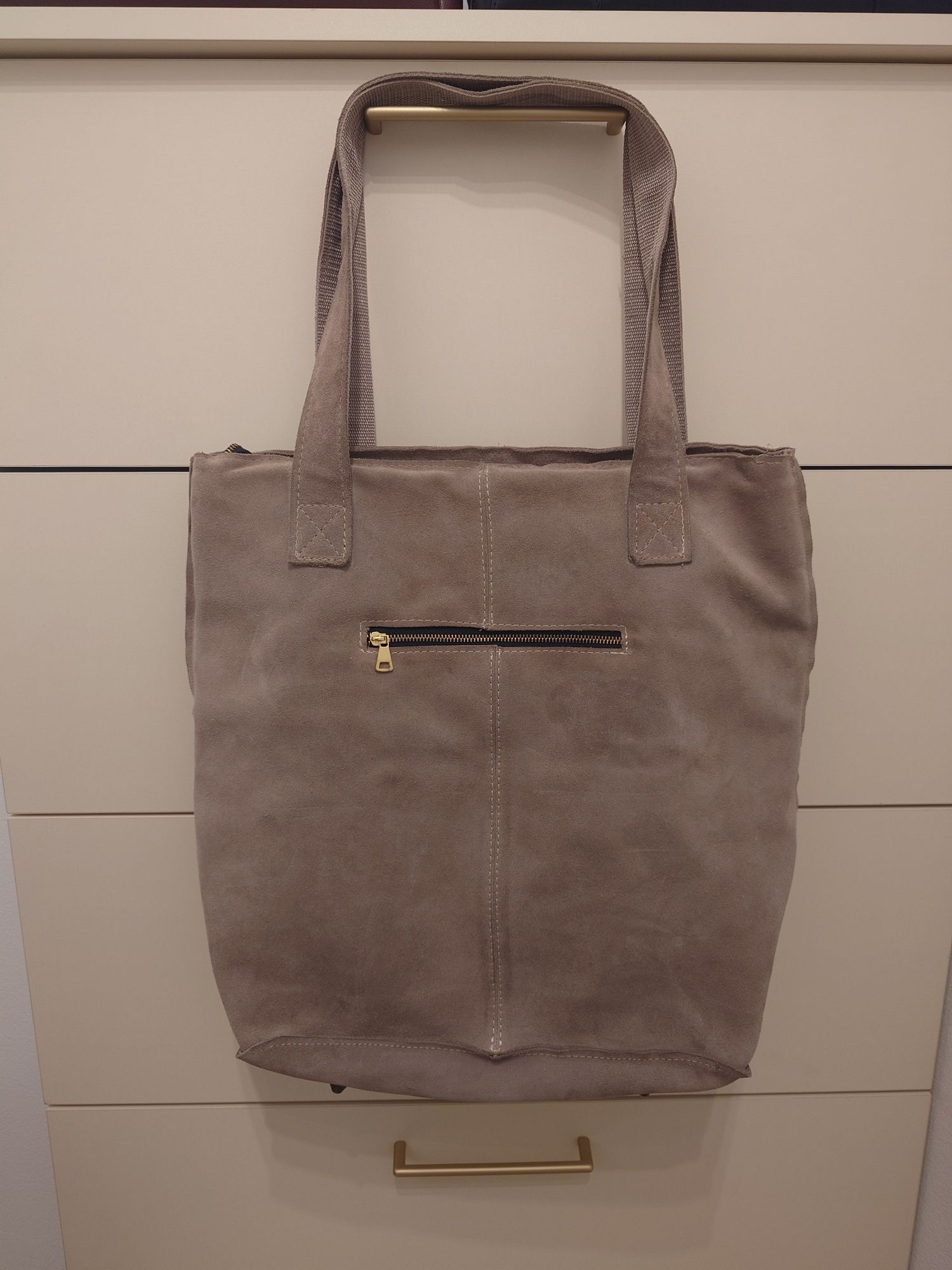 Skórzana zamszowa torba typu shopper