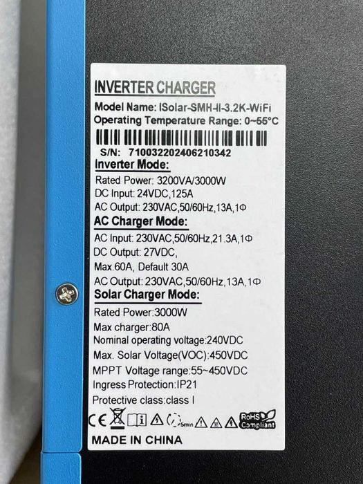 Гібридний сонячний інвертор EASUN POWER 3.2kW 24V / Isolar-SMH-II-3.2K