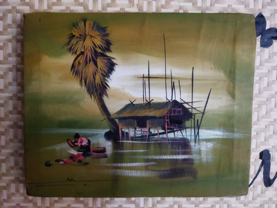 Картина, холст, масло, Африка, подпись.