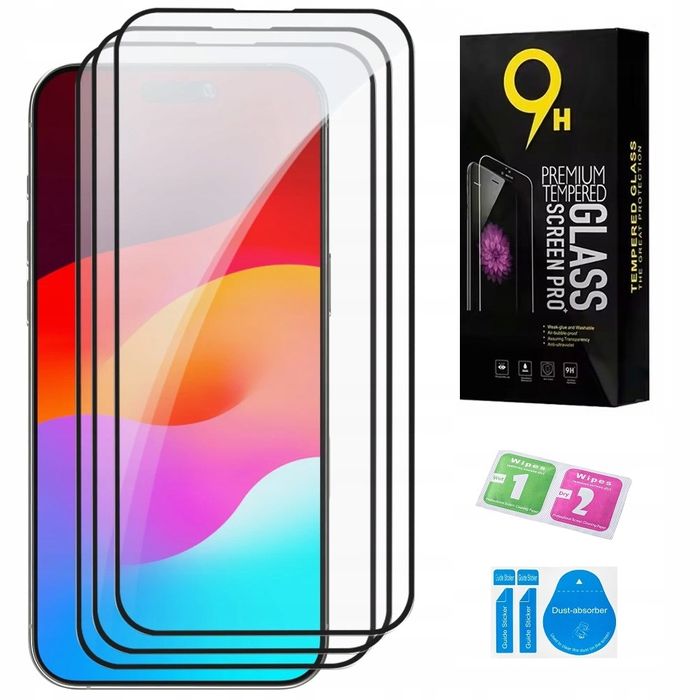 3 Szt Szkło Hartowane Do Iphone 17 Pro Ochrona Na Cały Ekran Pełne 9H
