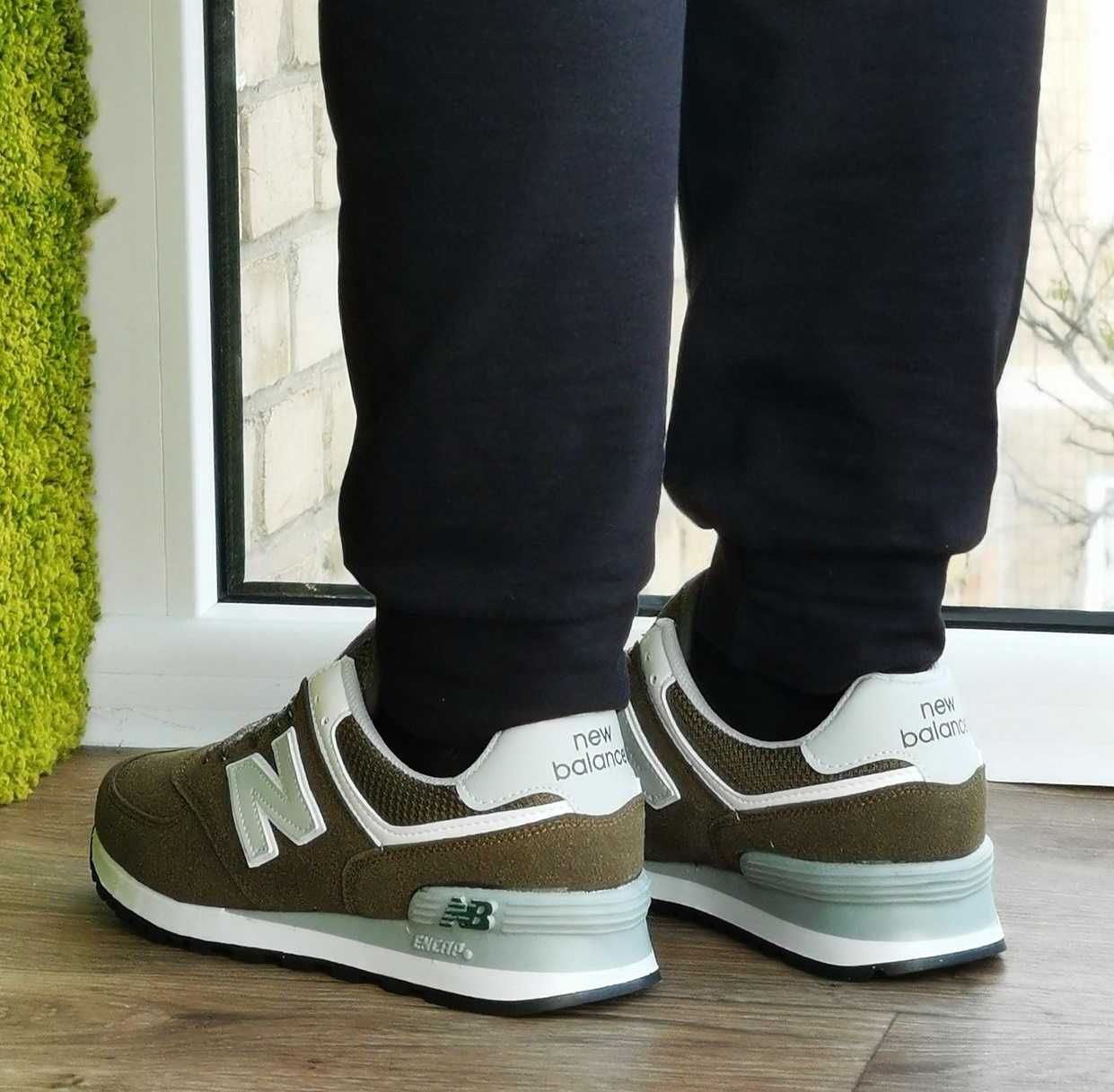 Кроссовки Нью Беланс 574 Зелёные Хаки Мужские Замшевые New Balance