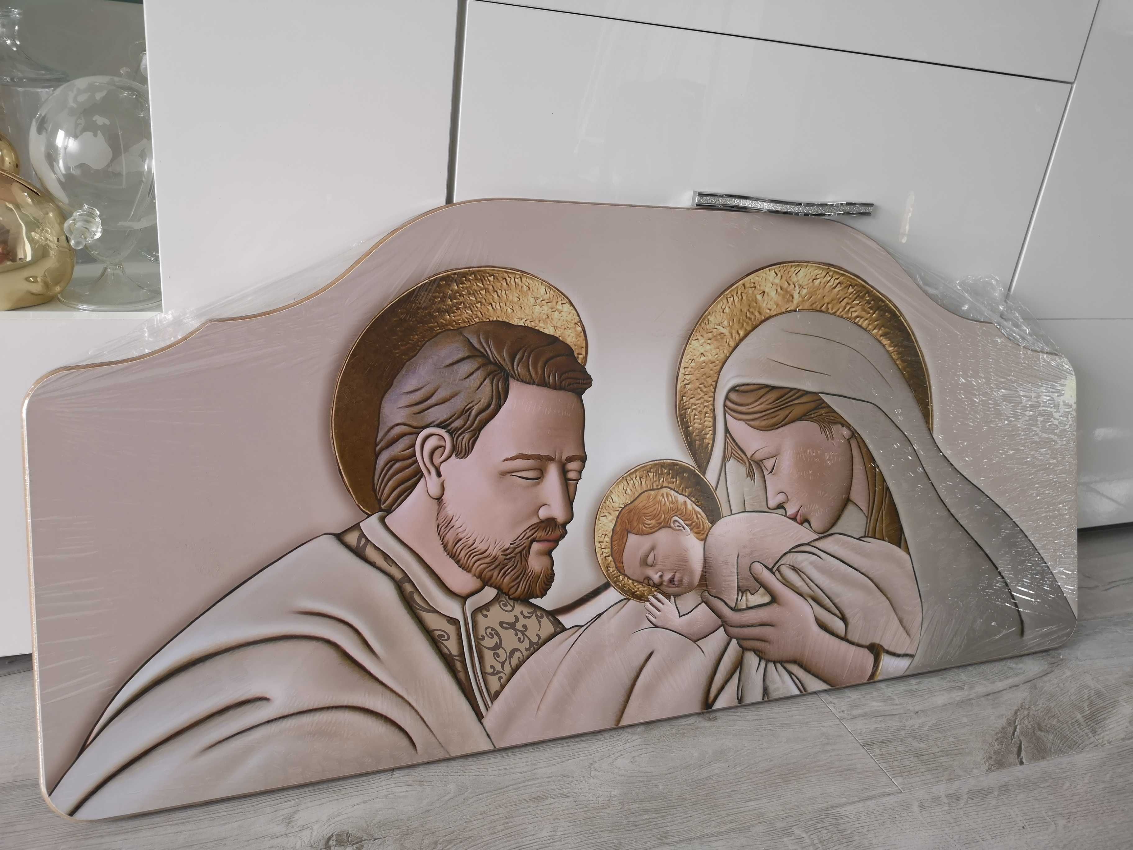 5 częściowy Obraz Świętej Rodziny 83 cm x 145 cm PREZENT ŚLUB ZŁOTY