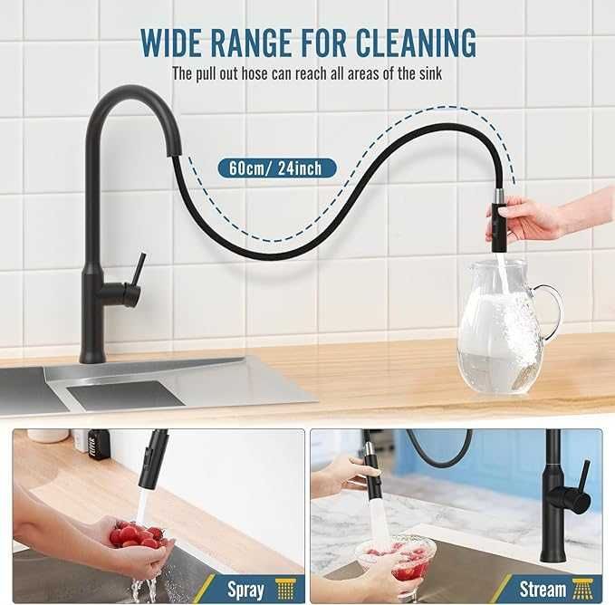 LUROON Bateria Kuchenna z Wyciąganą Wylewką 2 Tryby Natrysku 360°