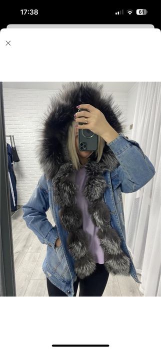 Зимова джинсова парка куртка на меху