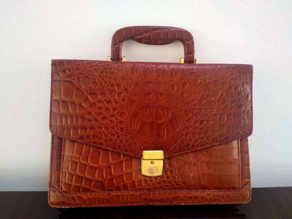 Stara aktówka skórzana PRL skóra krokodyla retro vintage