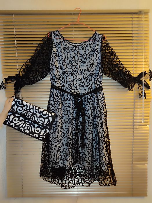 Ажурное платье сетка флок напыление, платье чехол+ клатч 56 размер