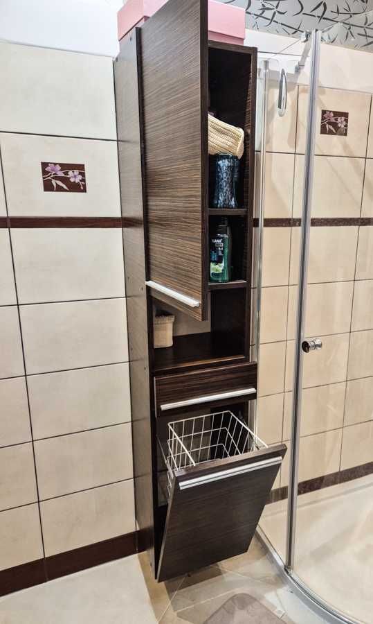 Meble łazienka. słupek z KOSZEM, szafka z UMYWALKĄ, wisząca, 3 półki