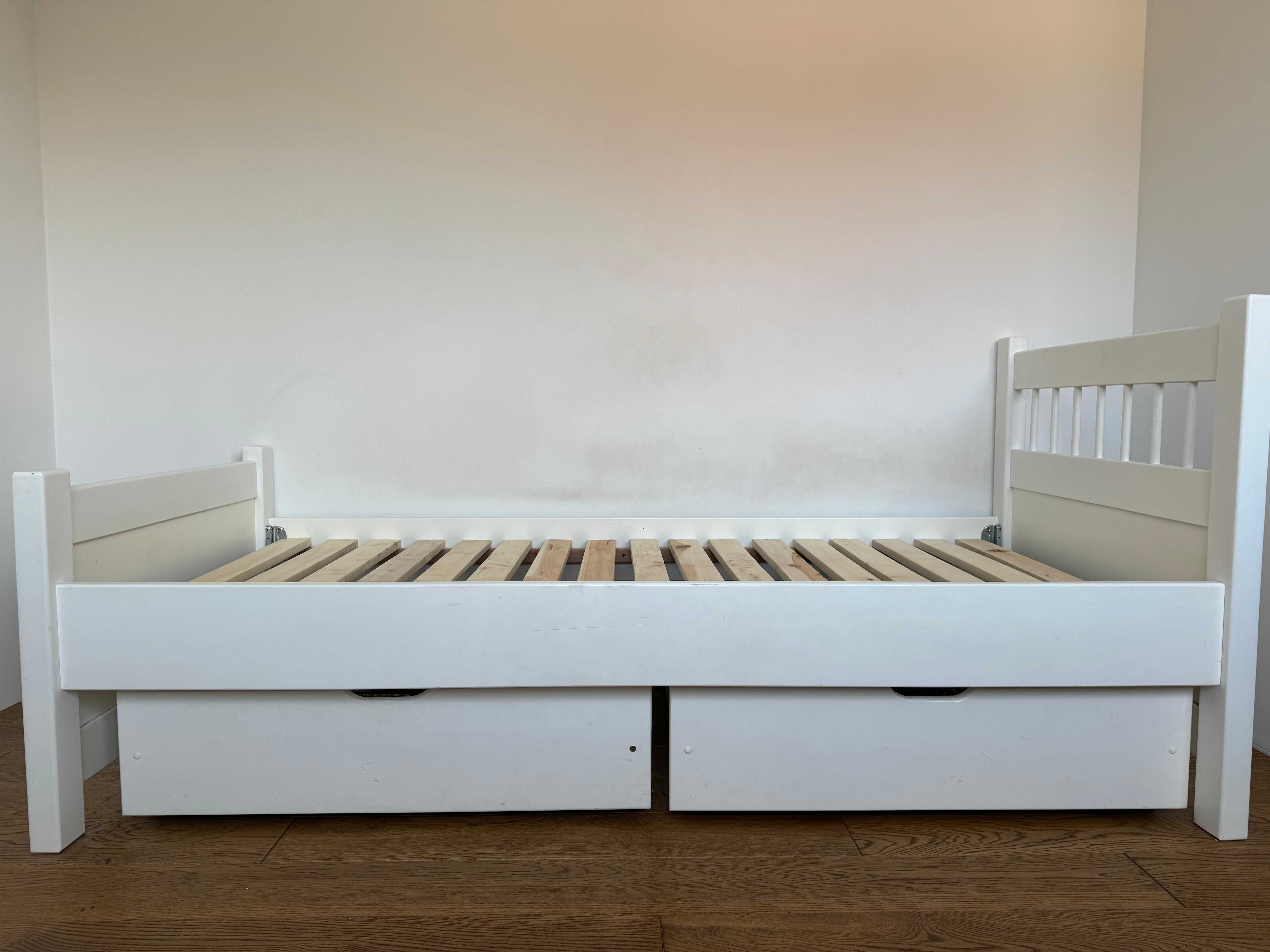 Łóżko białe drewniane 80x180 cm z szufladami