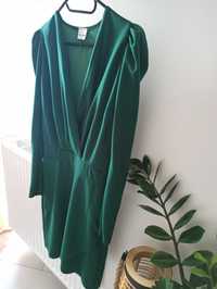 Sukienka elegancka, rozmiar S/M, butelkowa zieleń