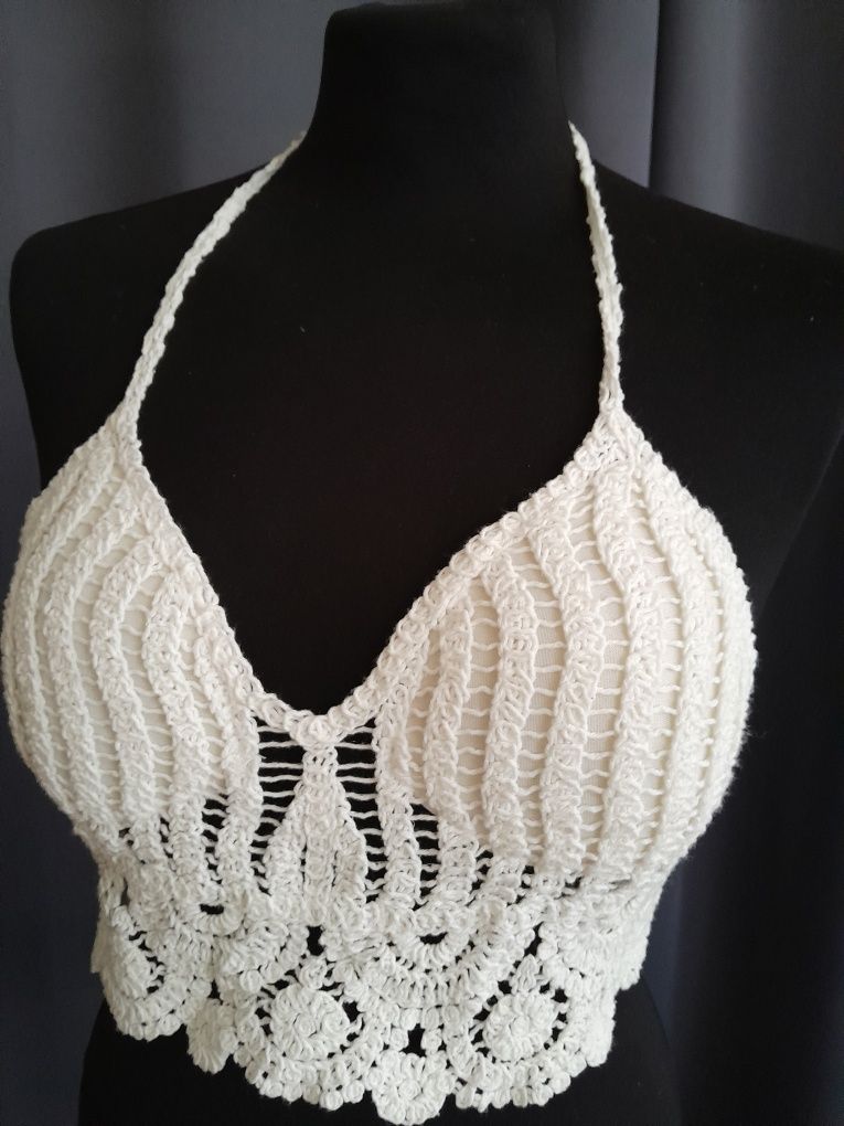 Biały azurowy top boho M/L/XL