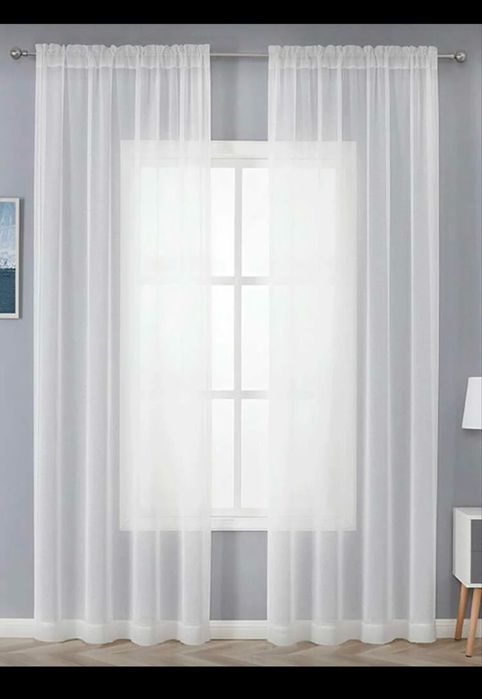 Białe transparentne zasłony panelowe/firanki 2 szt po 260x250