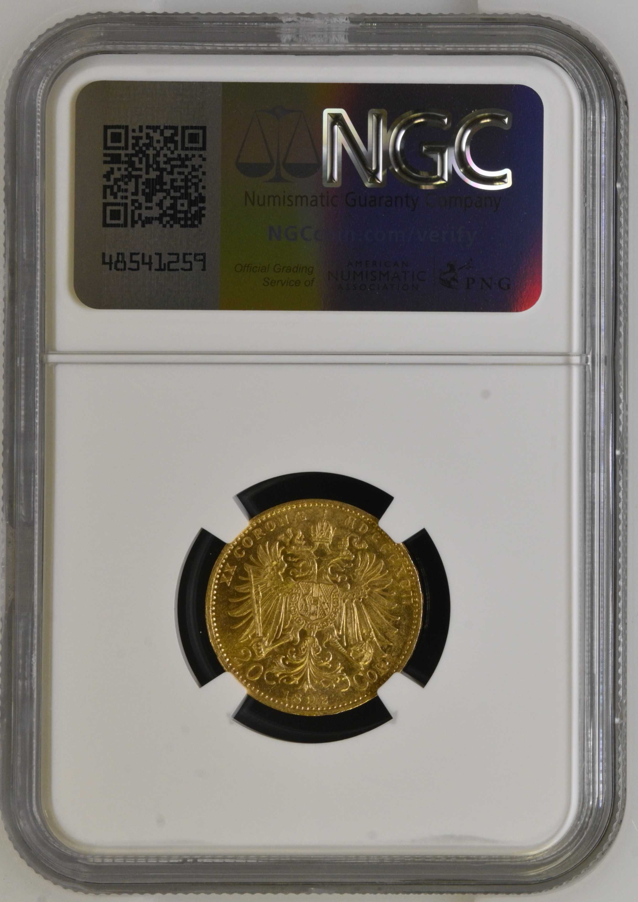 20 крон 1892 австрийский тип ms61 ngc