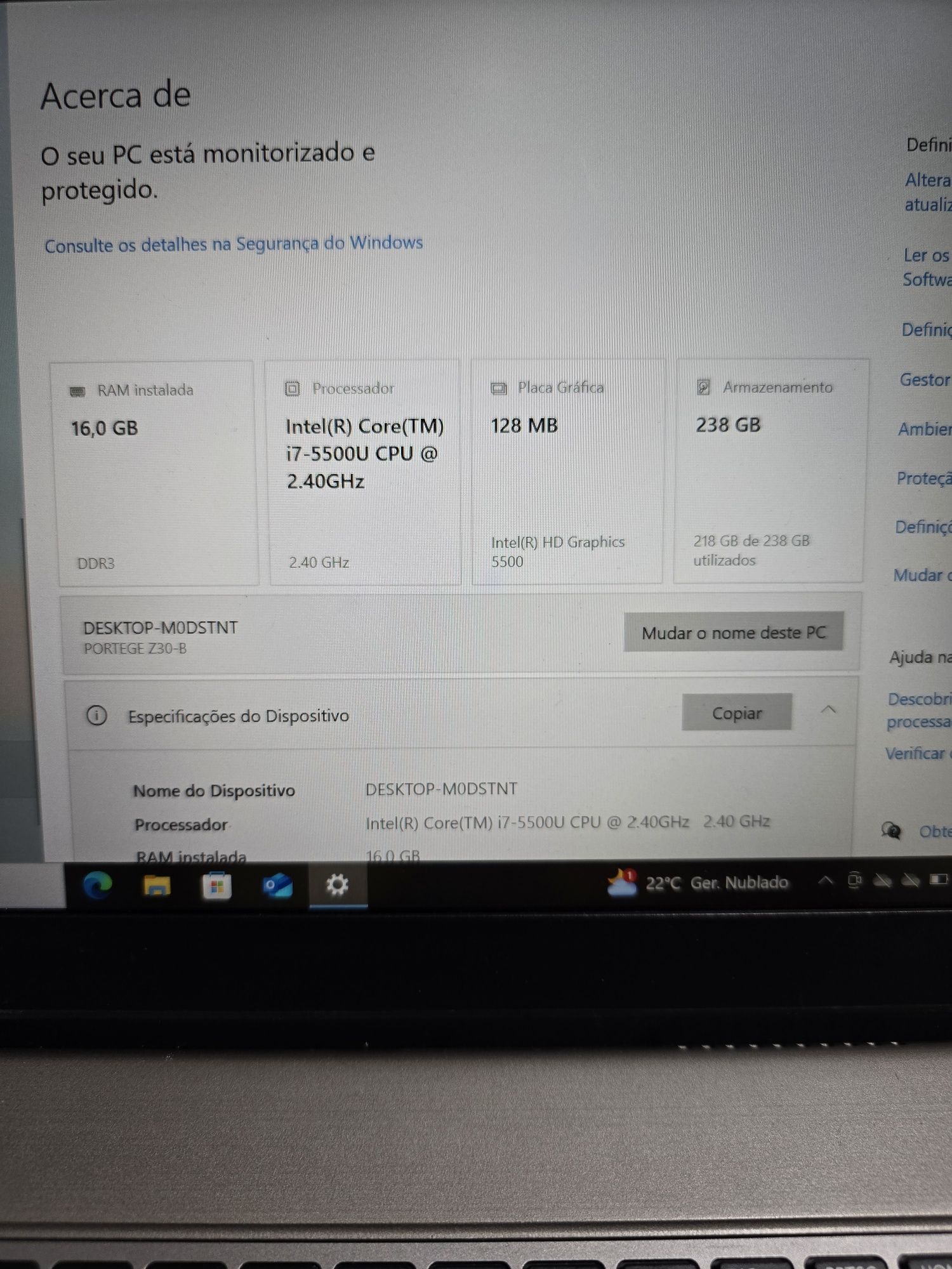 Portátil toshiba protege i7 5500 Z30-B 16Gb ram