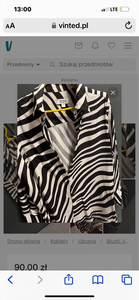 COS koszula bluzka wiskoza satyna s 36nowa zebra paski biala czarna