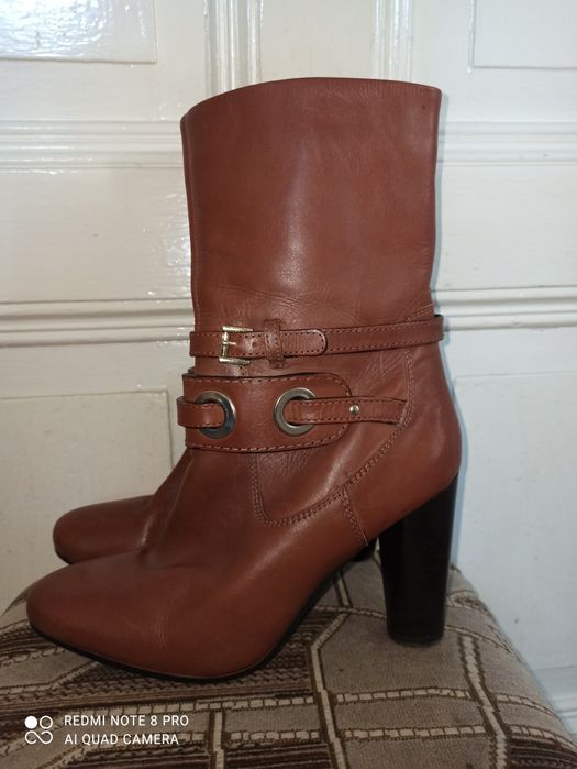 Kozaczki kozaki botki na obcacie skóra naturalna karmel Next rozmiar 4