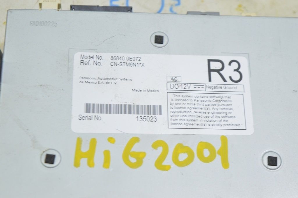 Navigation Computer Module Toyota Highlander 20- (01) 86840-0E072