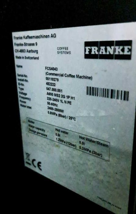 Ekspres Franke A600 MS2 2G 1P H1 +lodówka