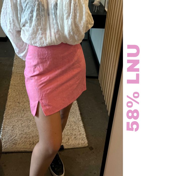 Mini/krotka spódnica, różowa, len, wiskoza