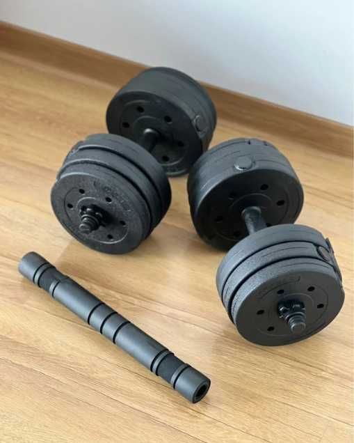 Hantle hantelki bitumiczne 2w1 zestaw 20kg 2x10kg + gryf sztanga