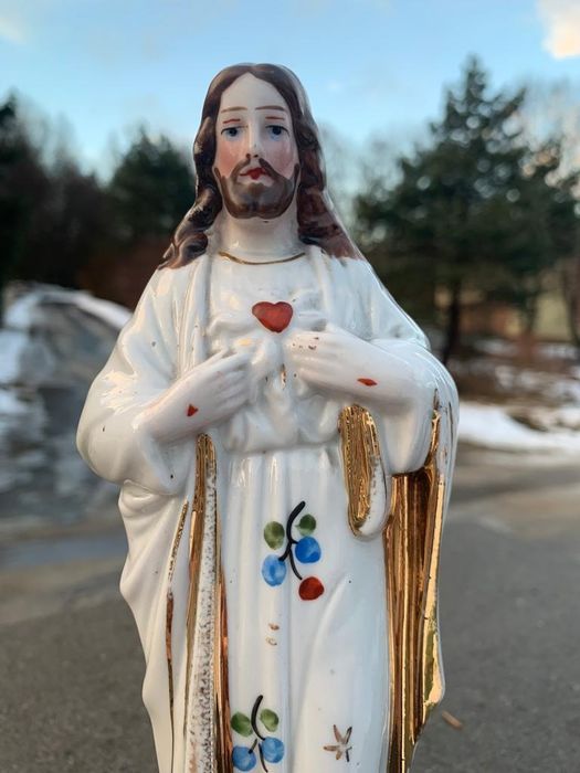 Przedwojenna Figurka Jezus Porcelana Śląsk? Ręcznie malowana