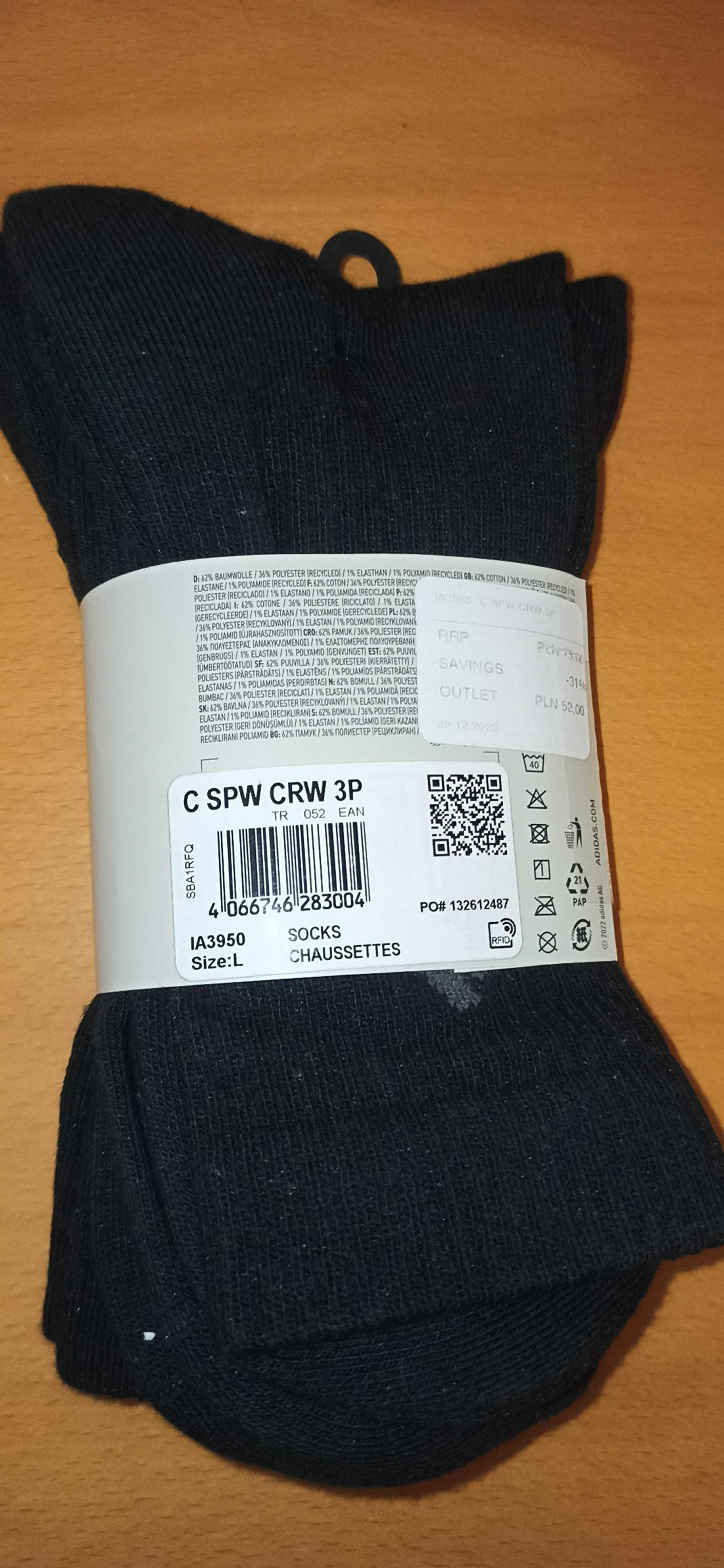 Skarpety Adidas czarne wysokie trójpak r. 43-45 oryginalne
