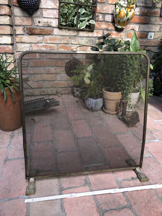 Stary ekran oslona do kominka mosiężny stalowy 65x60cm