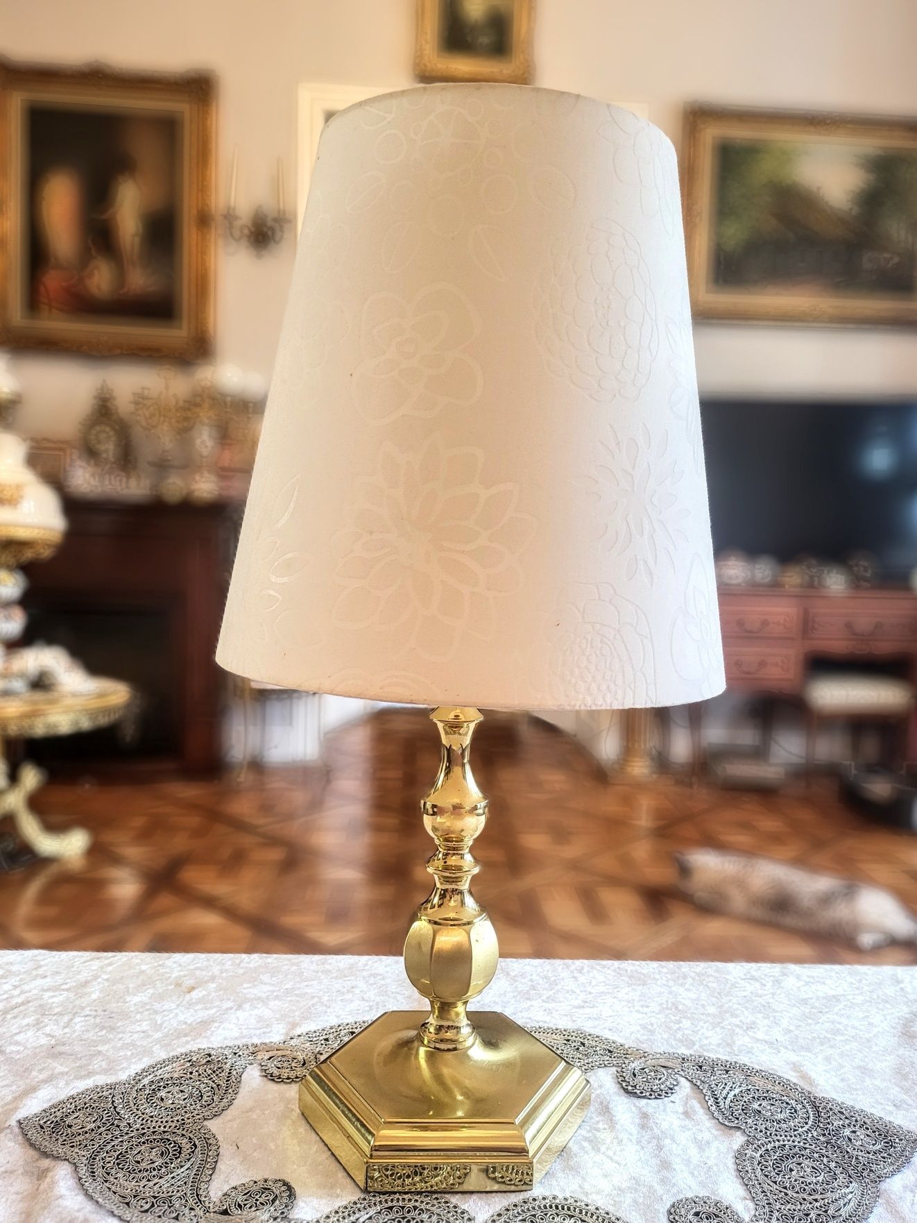 Lampa mosiężna z abażurem