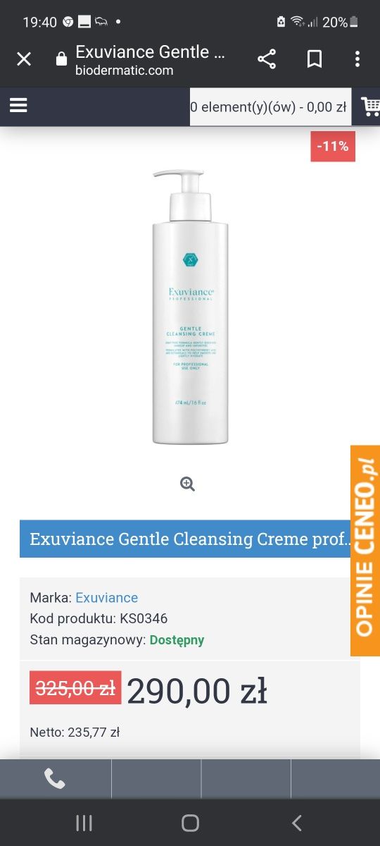 Krem żel myjący Exuviance Professional Gentle Cleansing Creme
Delikatn