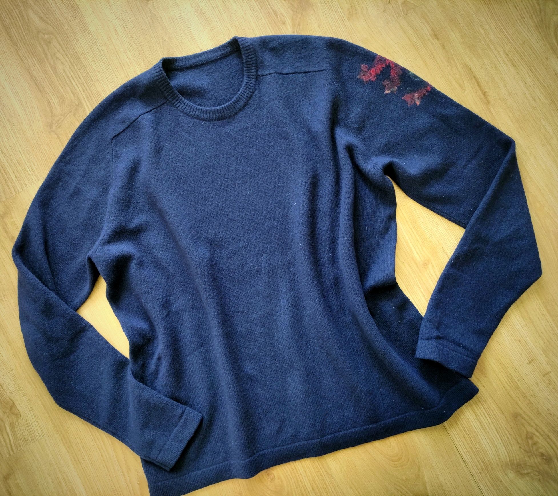 Wełniany granatowy sweter oversize 40/L, 100% wełna jagnięca, navy,
