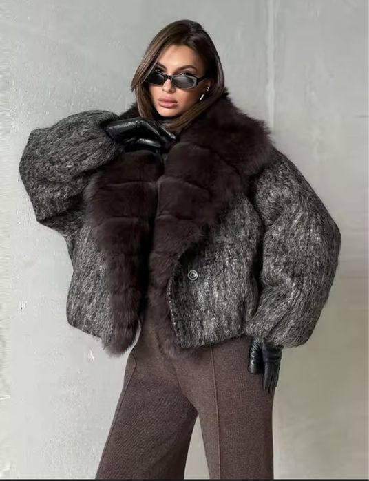 Kontantto ciepla kurtka z brazowym futrem xs-xl