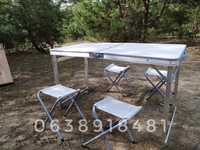 УСТОЙЧИВЫЙ стол для пикника УСИЛЕННЫЙ + 4 стула + ЗОНТ раскладной стол