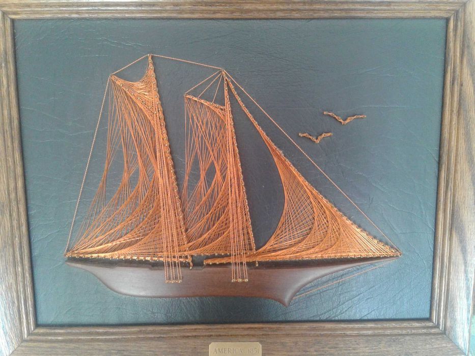 Quadro escultura barco fio de cobre