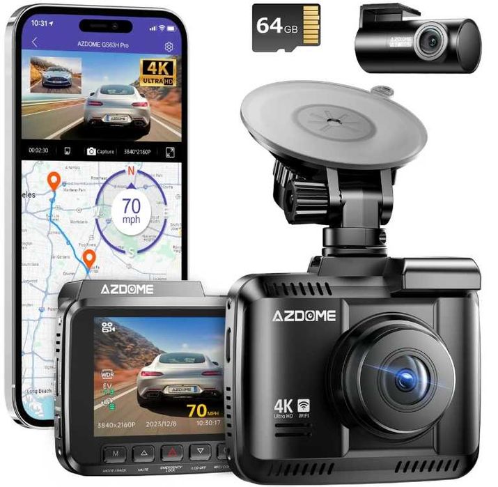 AZDOME GS63HPRO wideorejestrator 4K GPS przod-tyl karta 64GB