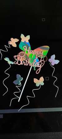 Ozdoby na tort motylki happy birthday