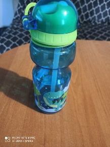Butelka w kolorze niebieskim z dinozaurami