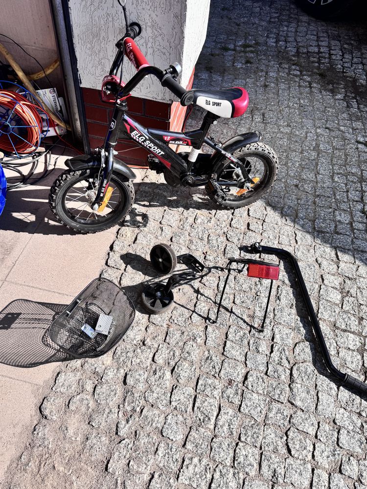 Rowerek dzieciecy 12” boczne koła drag do tzrymania bagaznik