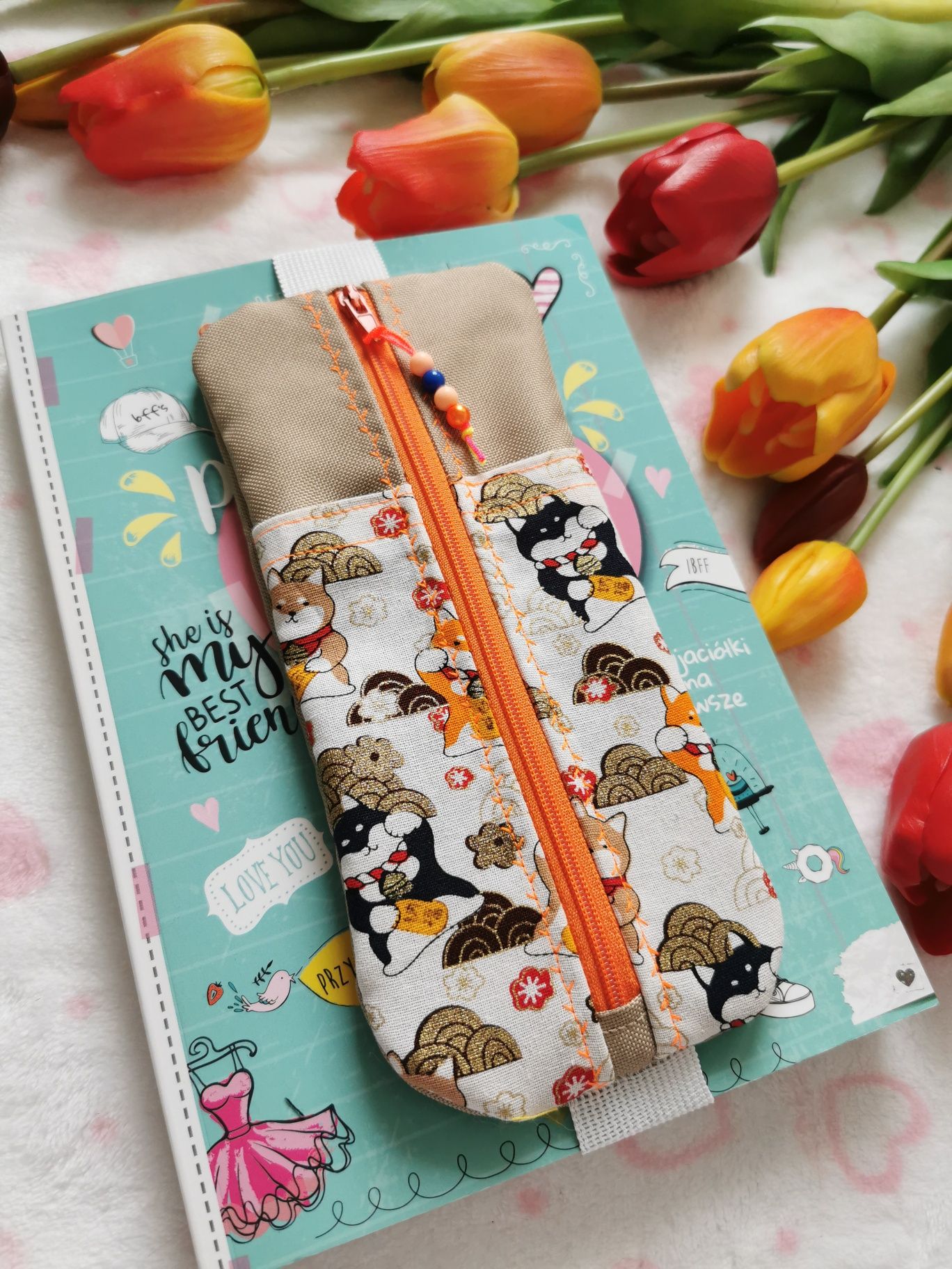 Piórnik na gumce na notatnik hand made